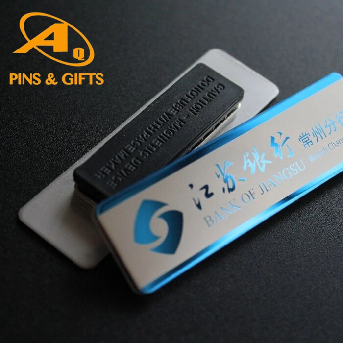 Pin Badges Wholesale/Supplier Custom Brand Logo Rectangle Epoxy Resin Metal Labels with Magnetic Button Magnet Backing Name (ID) Plate