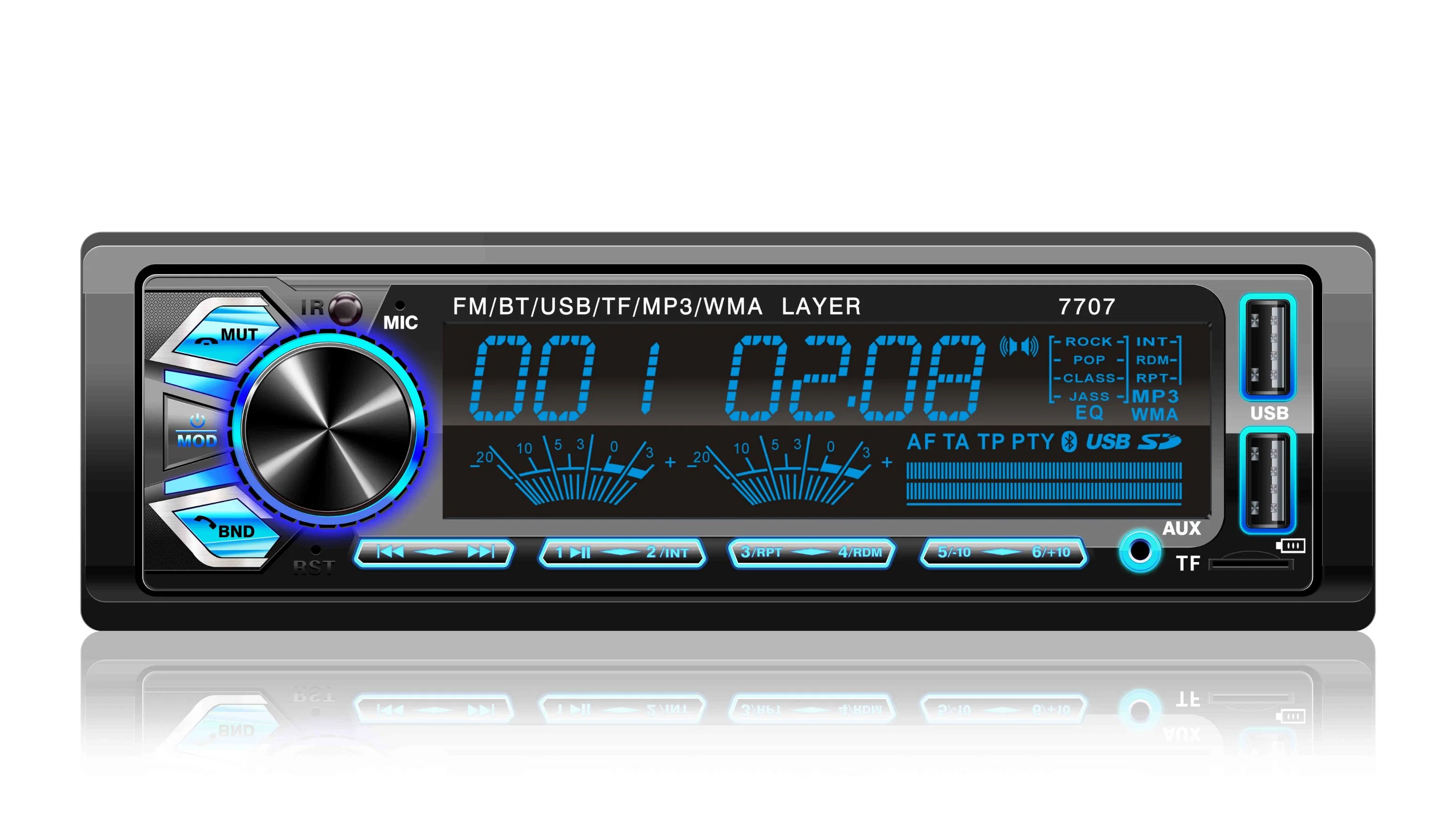 1DIN Radio FM para coche MP3 Bluetooth USB Aux estéreo SD Reproductor de audio