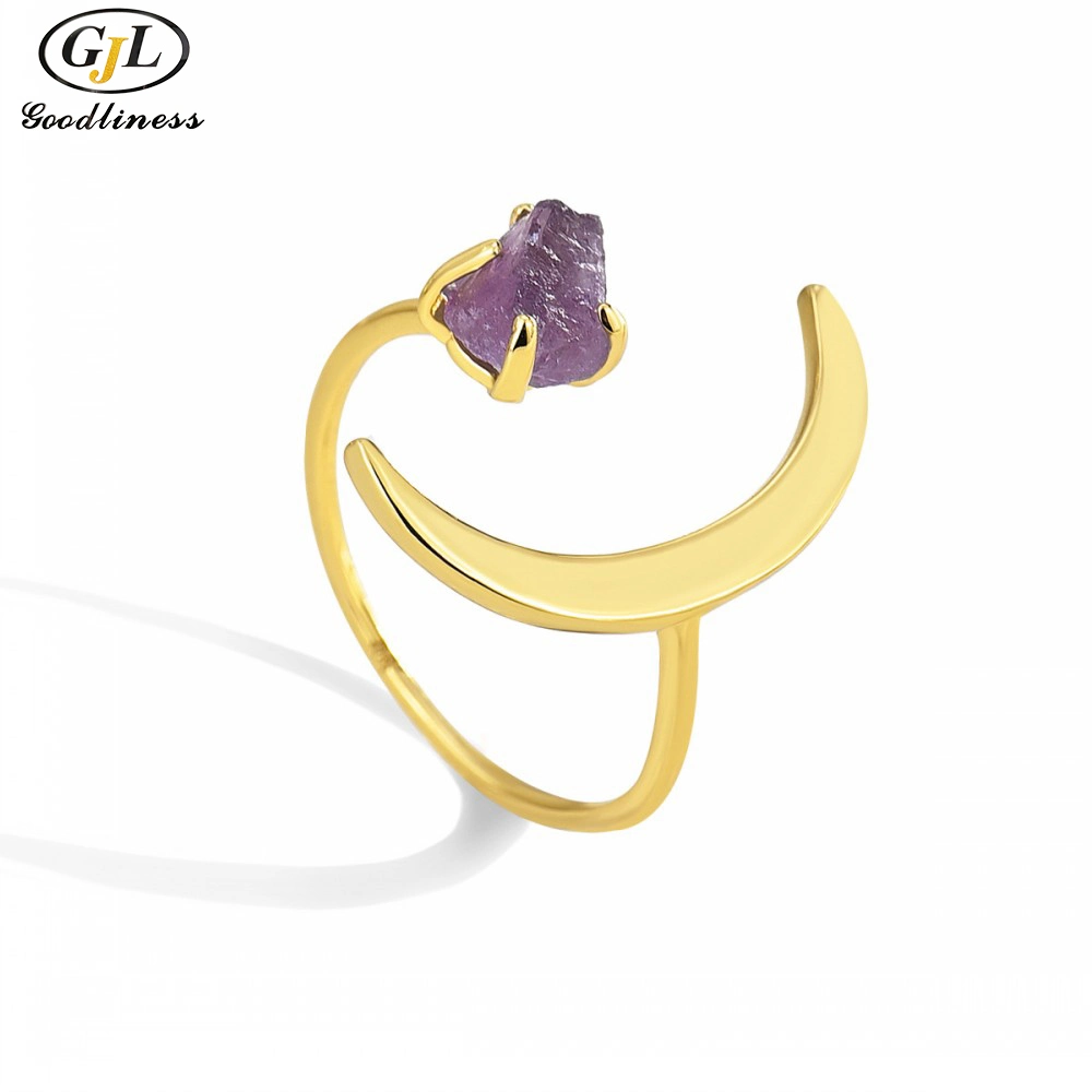 S925 Silver Fashion Opening Starmoon Natural Stone Opening Ring