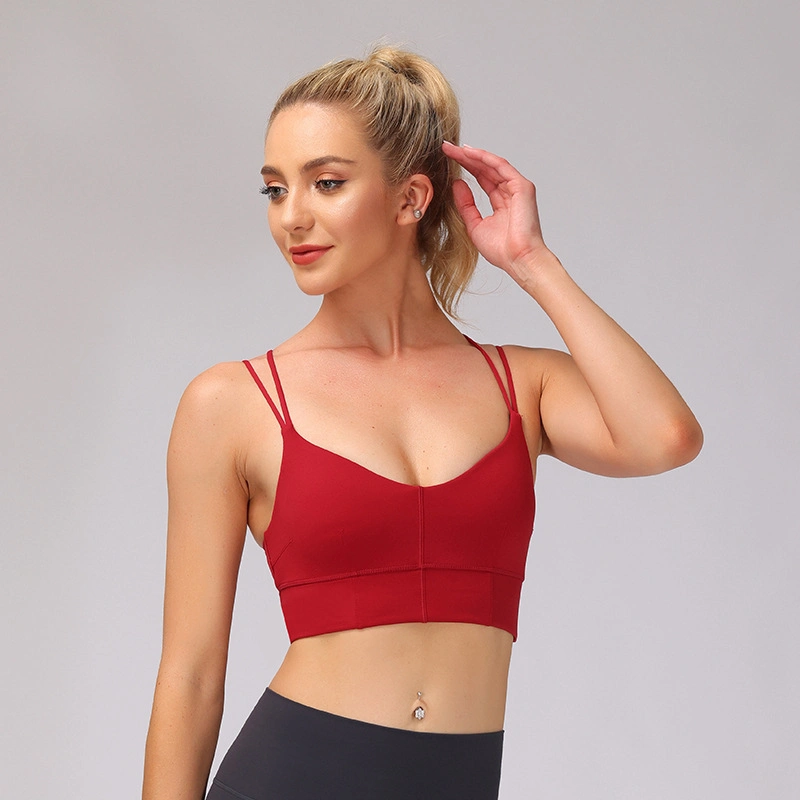 2021 Wholesale Custom Logo Sexy Ladies Solid Color Beautiful Back Breathable Cross Design Women Yoga Bra Tops