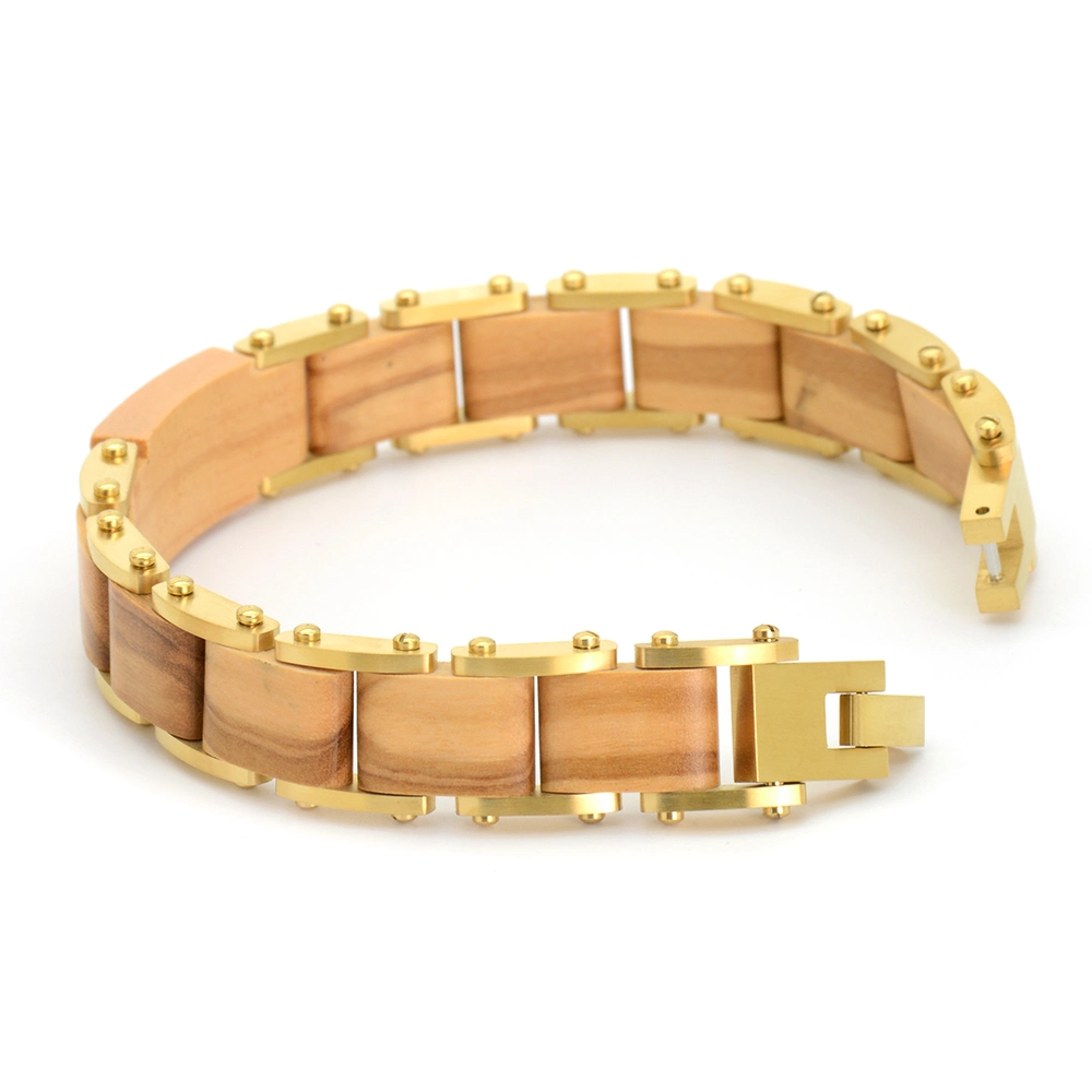 High Quality Simple Elastic Bracelet Men's and Women's Stainless Steel with Wood Fashion Jewelry