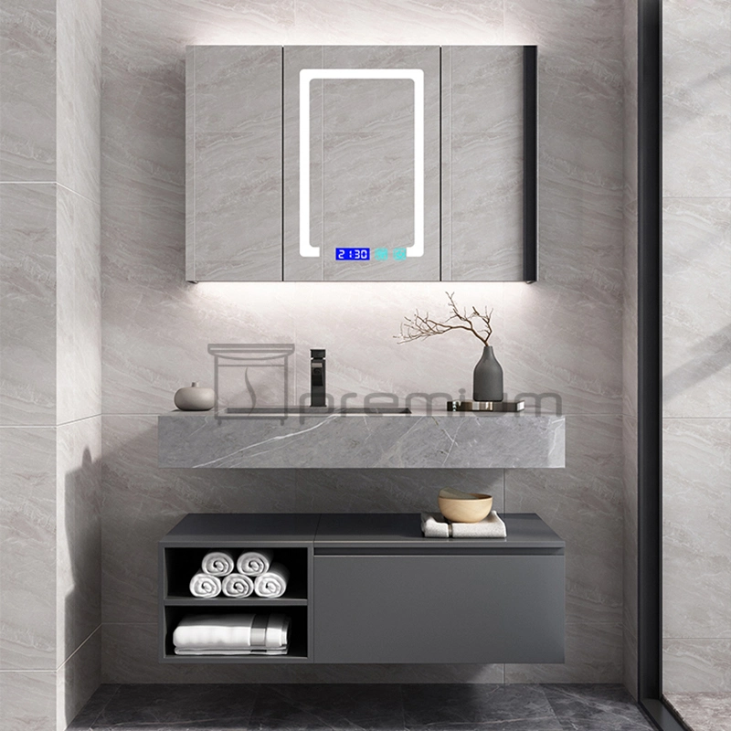 Hangzhou Rock Plate Bathroom Furniture LED Smart Mirror with Touch Switch and Anti-Fog Vanity Combo