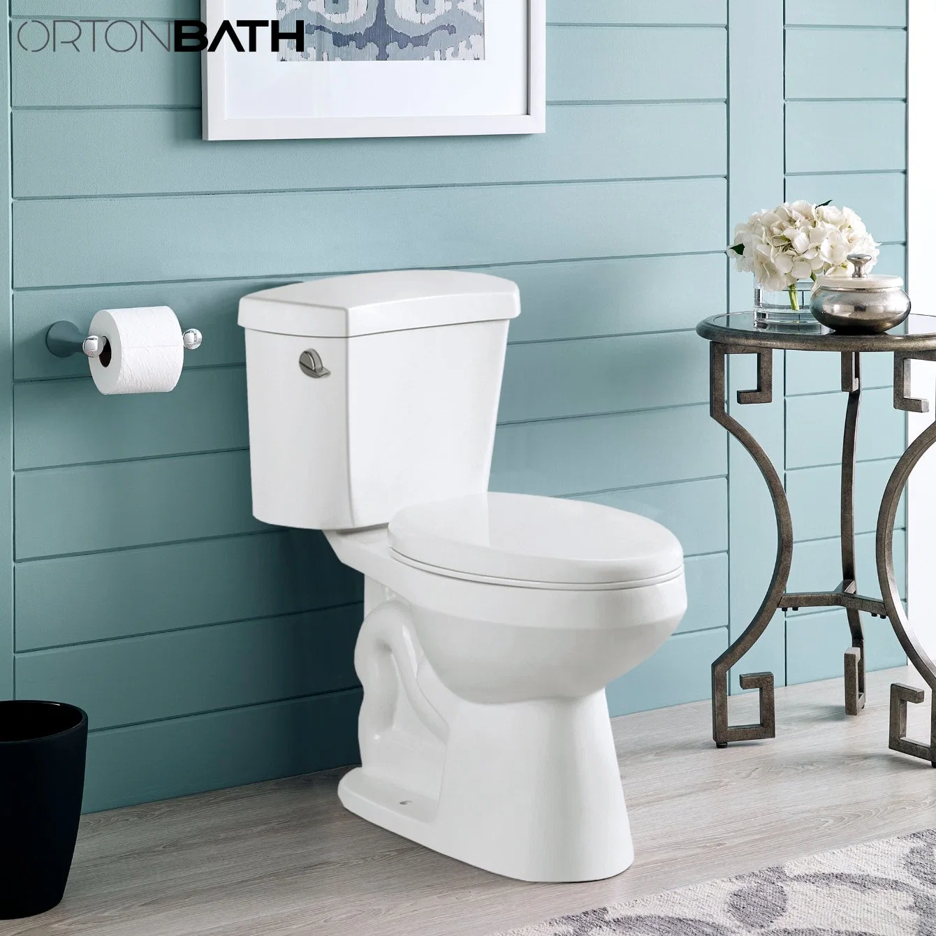 Ortonbath Comfort Height Two-Piece Elongated 1.28 Gpf Toilet with Flush Technology and Left-Hand Trip Lever, White