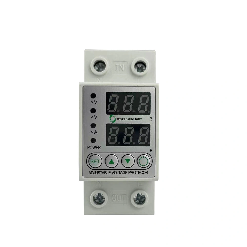 WorldSunlight 2pole 63A 230V DIN Rail قابل للضبط على الجهد المنخفض حماية حد التيار لجهاز الحماية جهاز قياس الفولتية أميمترًا كيلووات في الساعة