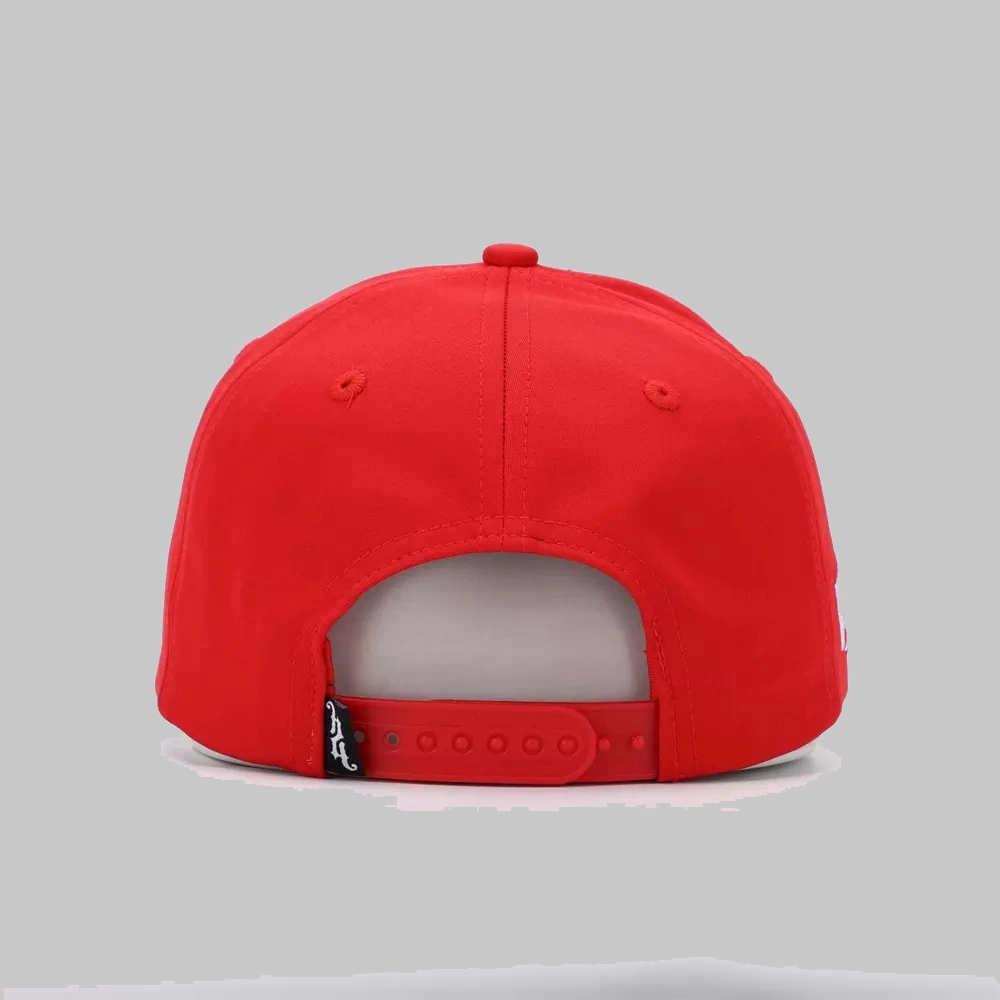 Dephens China Premium Supplier Customized Red Flat 3D Embroidery Perforated Caps Hats 6 Panel Structured Fitted Snap Back Snapback Baseball Golf Hat Cap