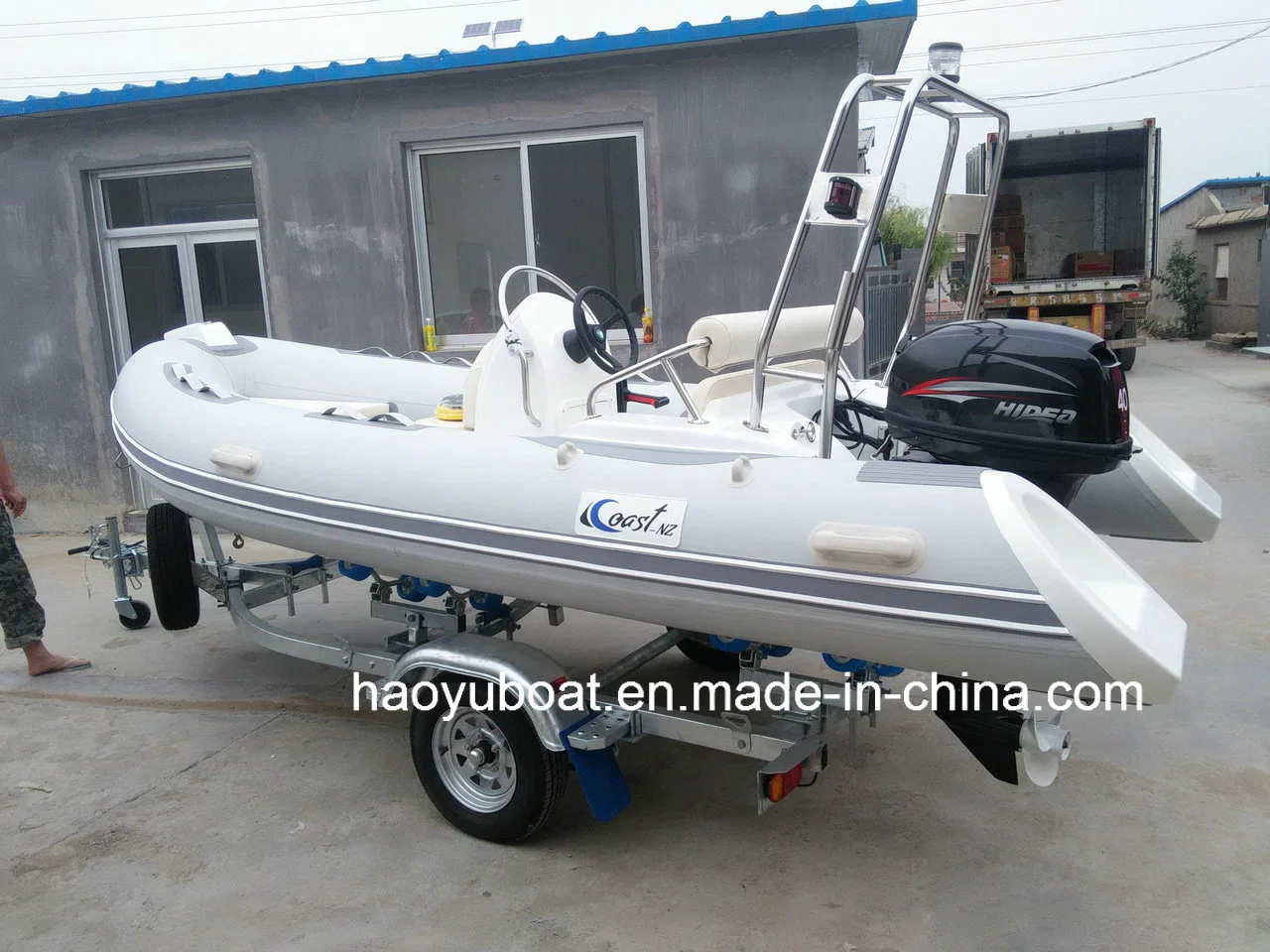 Barco Haoyu 14ft rígido Rib barco con casco de fibra de vidrio de 4,3 m Ce bote hinchable