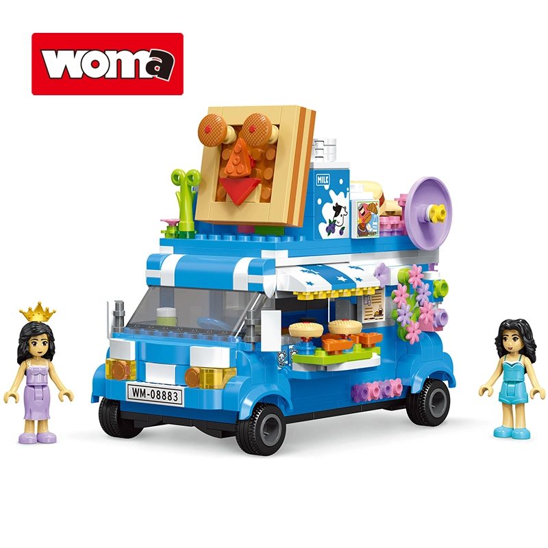 Woma Toys 2022 New Girl Christmas Gifts Food Truck Cake Car Assemble Plastic Bricks Building Block Figure Construction Toy