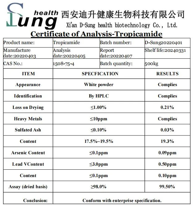 Mydriatic CAS 1508-75-4 Tropicamide Pharmaceutical Tropicamide Raw Material Tropicamide