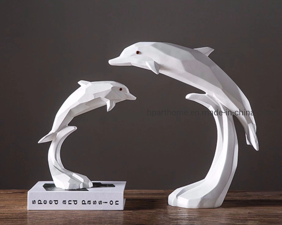 White Visual Dolphins Statues Office Gifts Resin Craft Supplies