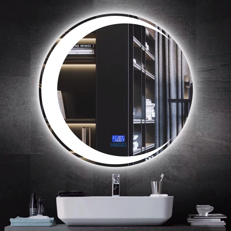 Miroir de salle de bain rond sans cadre avec éclairage LED étanche, miroir intelligent, lumière Bluetooth pour salle de bain.