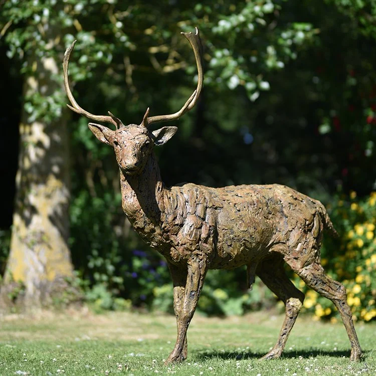 Outdoor Decor Animal Statue Antique Brass Deer for Garden Decoration