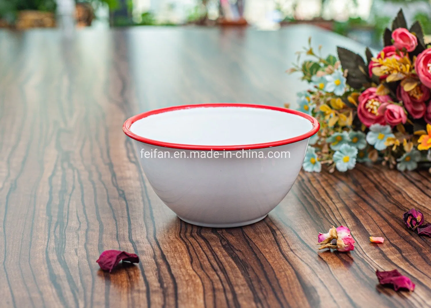 Le thé en émail blanc Set/Vaisselle avec Red Rim de rouleau