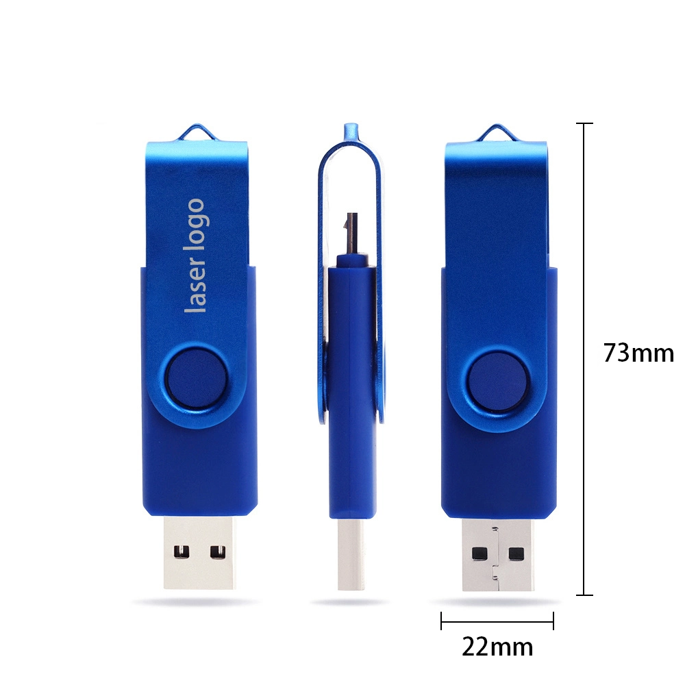 Disque USB pour téléphone mobile OTG rotatif en métal, compatible avec Android et ordinateur, utilisable comme clé USB.