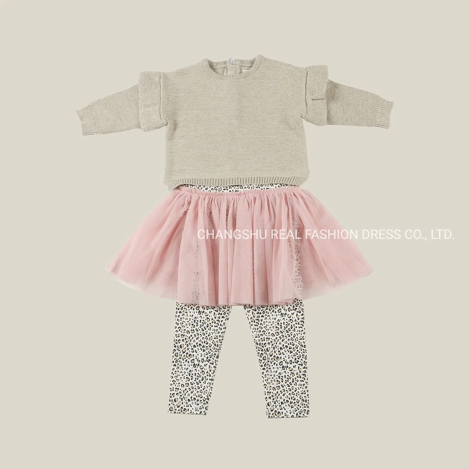 Vestuário infantil bebê menina de acordo com o desgaste de suéter metálico topo e Leopard Skegging Impressão com Sparkle Netting