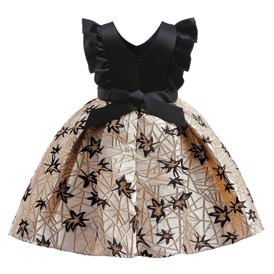 Vestido de manga con diseño de mosca y cuello en V para niños vestir fiesta de noche niñas Cumpleaños de alto grado