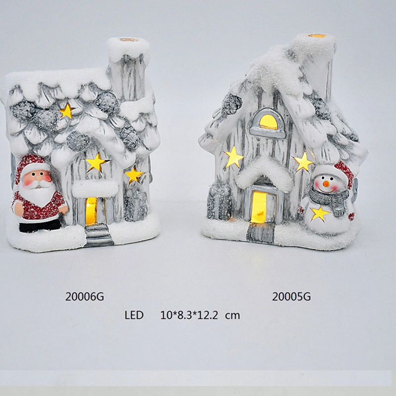 Hand Painting Ceramic House Craft in White & Red Color for Christmas Decoration