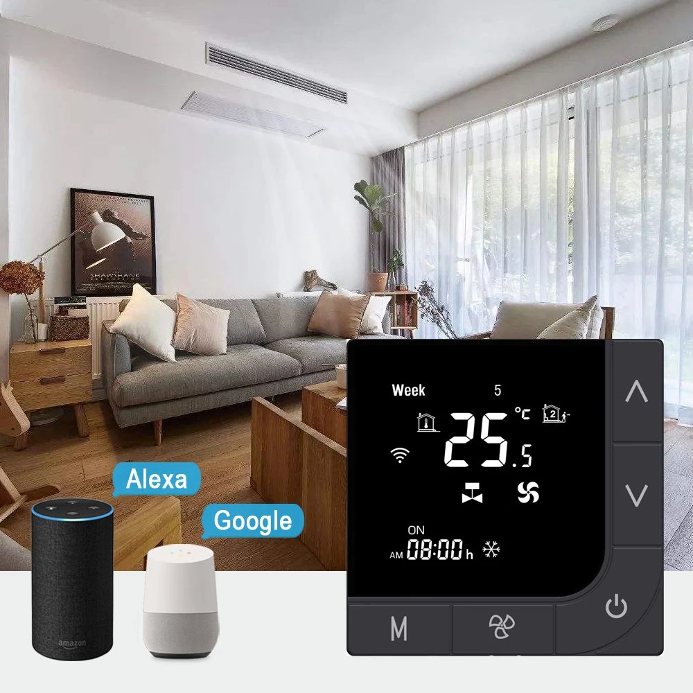 Intelligent Alexa Google Portada Wireless WiFi Fan Coil Sala Smart Wireless termostato programable