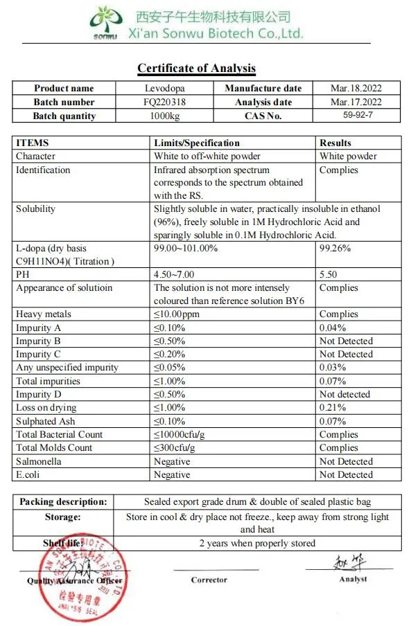 Sonwu Supply Pharmaceutical Intermediate Material Levodopa
