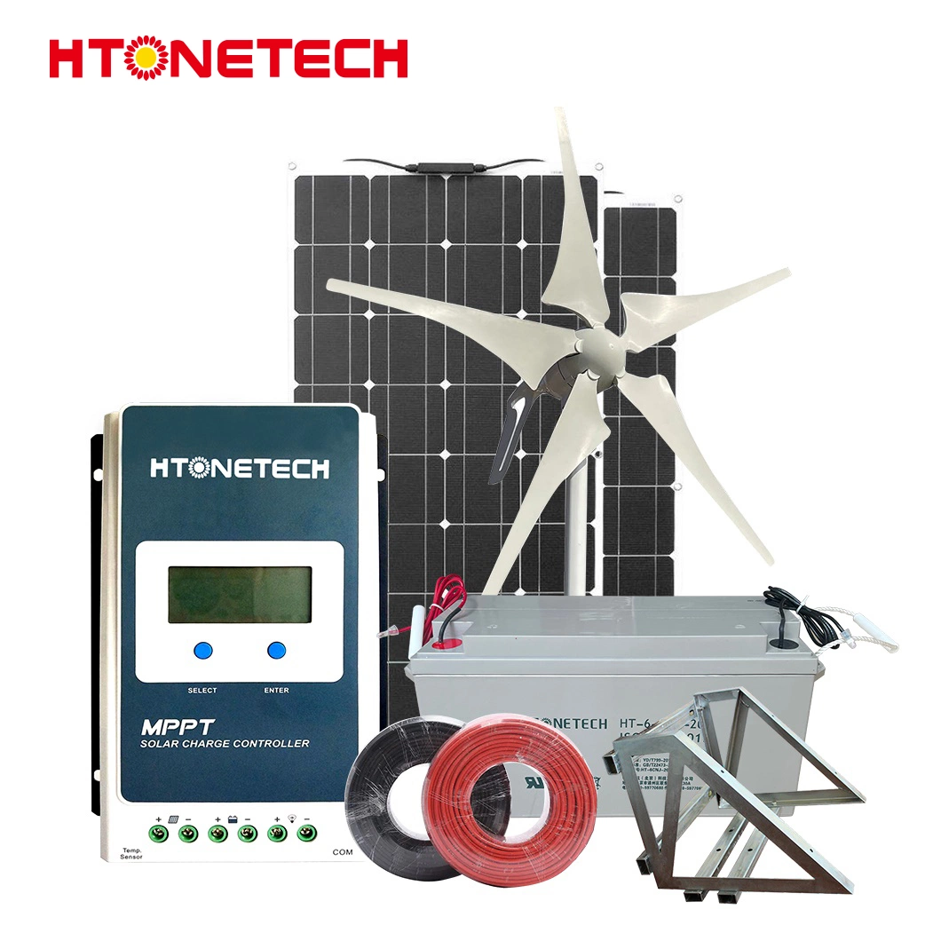 Htonetech 16W Panneau Solaire Mono Usine Solaire Éolien et Hydroélectrique Chine Système d'Énergie Éolienne Domestique avec Générateur d'Énergie Éolienne 1kw