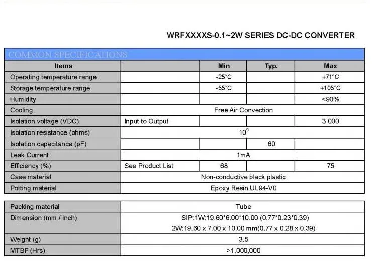 2W Dcdc Power Module Wrf0505s-2W