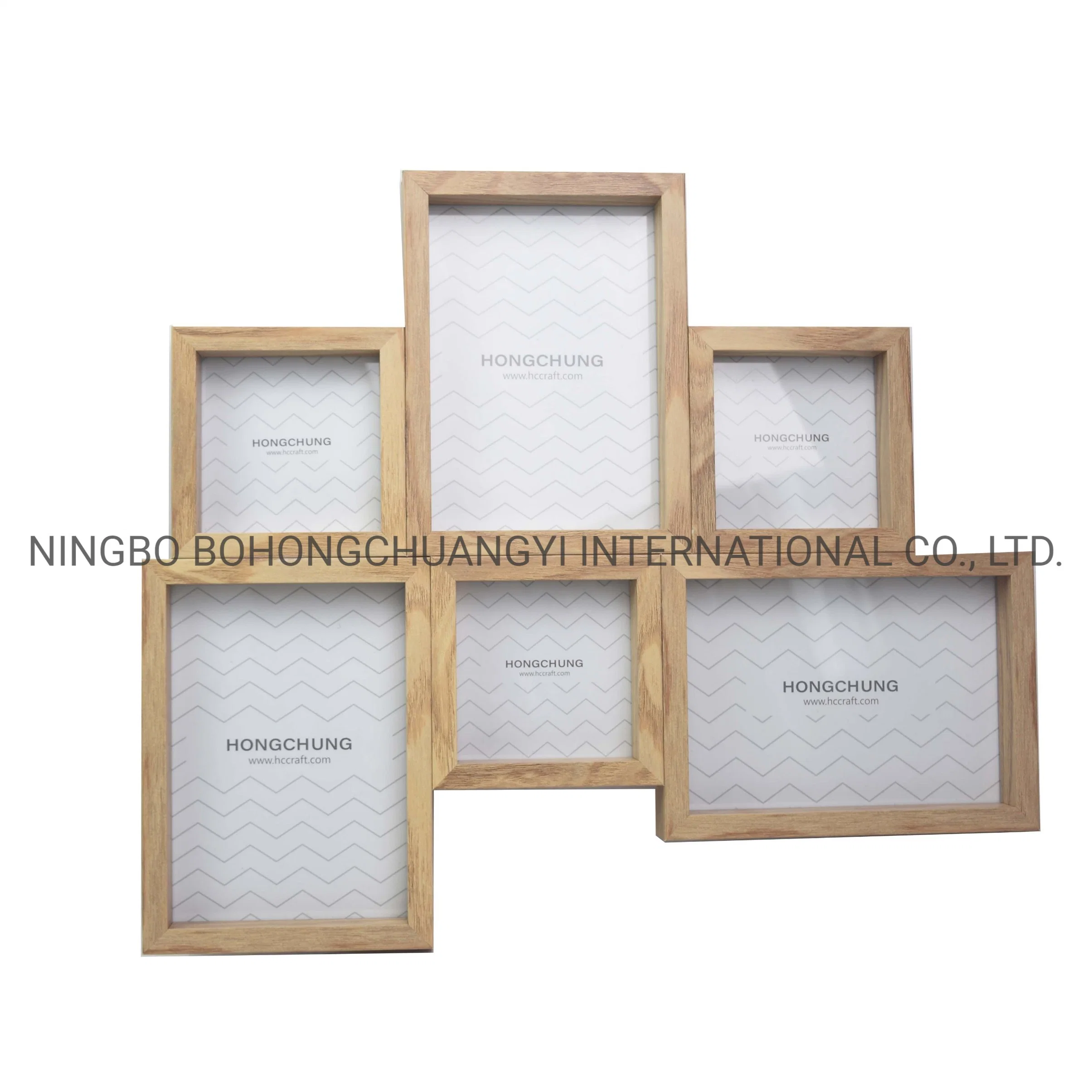 Natural Wood Frame Wall Mounted Collage Photo Frame Multi Openings Picture Frame