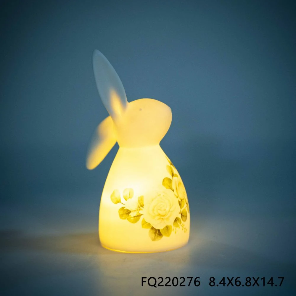 White Porcelain Warm LED Light up Holiday Easter Bunny Rabbit Table Top Decoration Ornaments