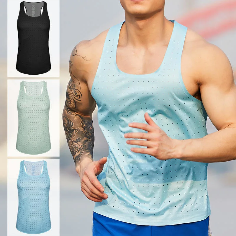 High quality/High cost performance  Marathon Vest Men's Track and Field Training Running Fitness Ultra Light Speed Dry Mesh Competition Clothing