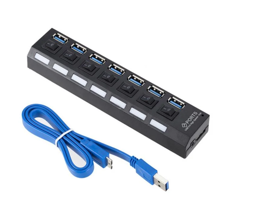 USB-Hub mit 3,0 7 Anschlüssen USB-Hochgeschwindigkeits-Hub mit Switch mit 7 Anschlüssen Nabe