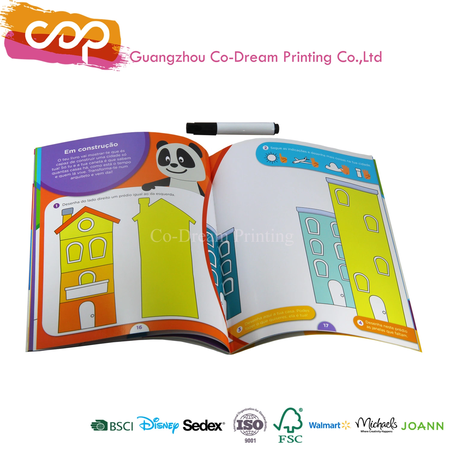 Printing Children Colorful Saddle Stitch Binding Book and Wipe Clean Book with Pen