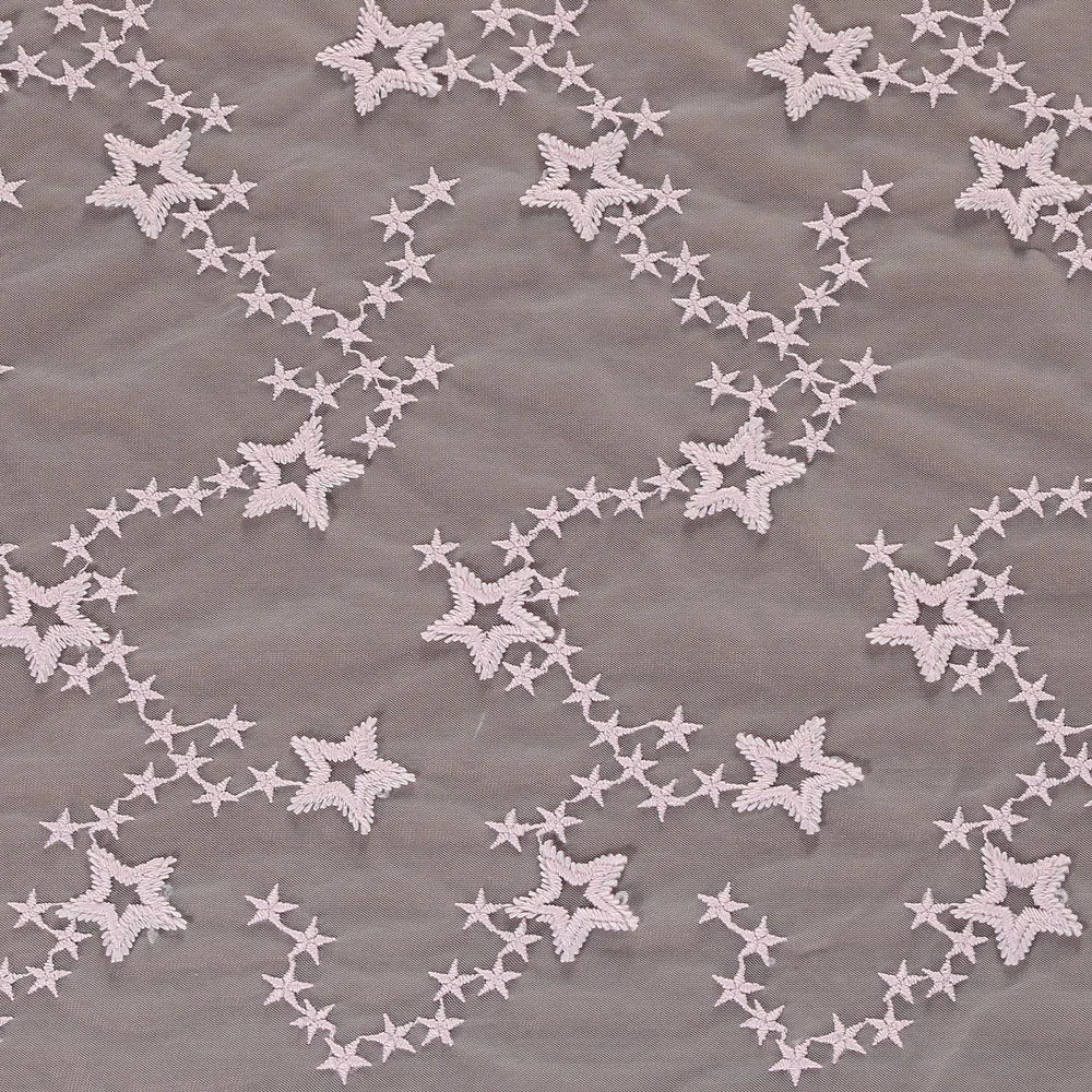 3D Pink Embroidered Star Mesh Lace Fabric 57 Inch Wide