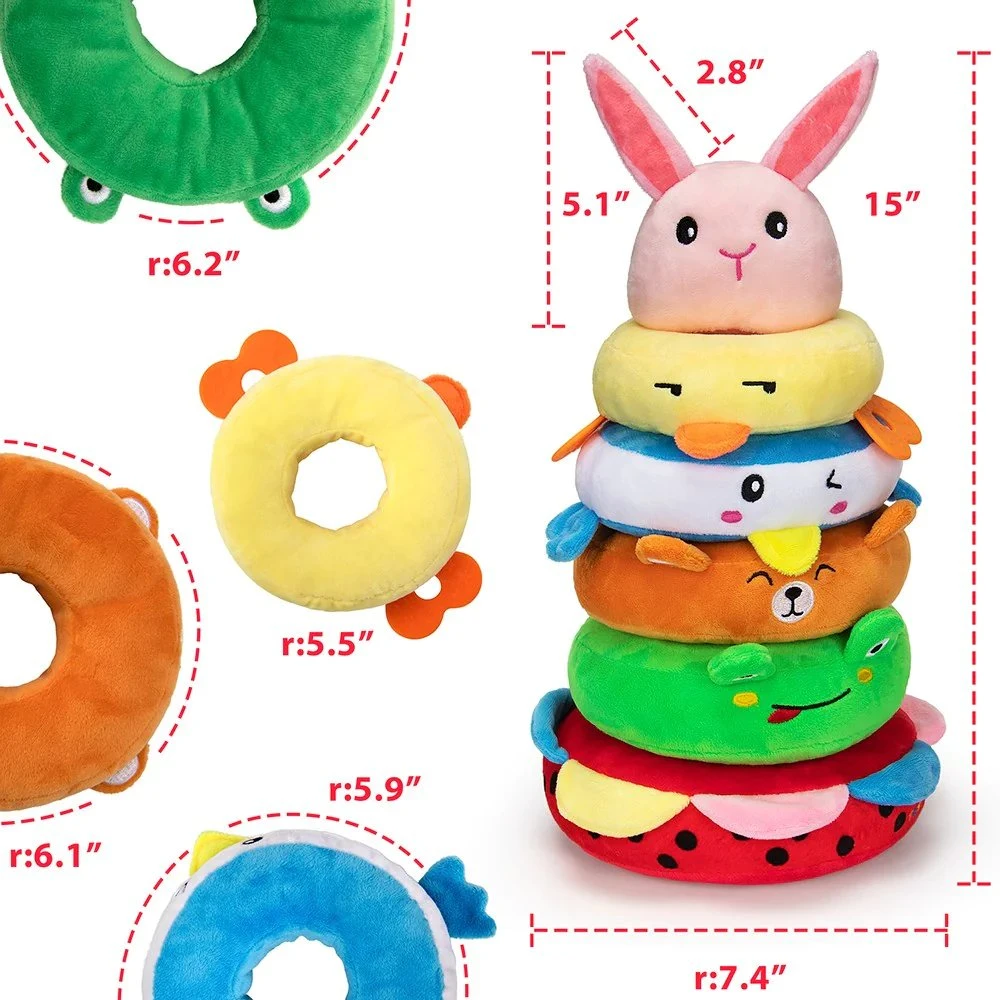 OEM ODM Soft Plushies Stacking Animals Plush Stuffed Kids Educational Toy with Sound