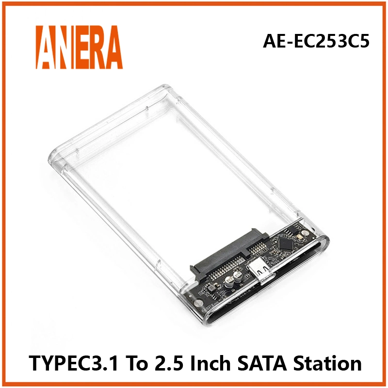 Hot Selling Transparent USB3.0 Type-C 3.1 to SATA HDD Enclosure for 2.5 Inch SATA HDD SSD