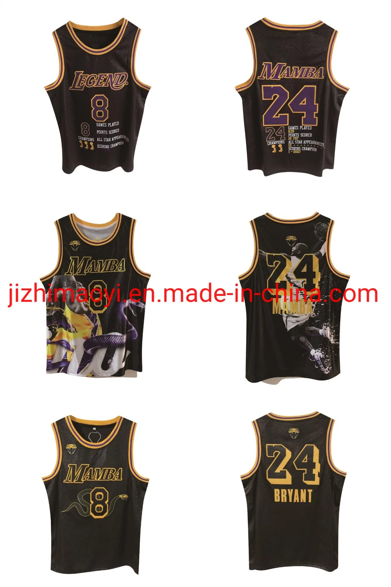 Wholesale Dropshipping 2022 N-Ba 4D Digital Printing Jersey Lenged Mamba 8 Front 24 Back Lakers Swingman