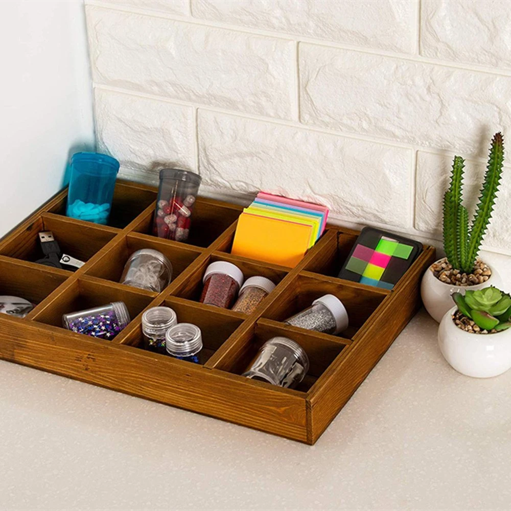 Wooden/Wood Multi-Grid Box/Tray with Dividers for Jewelry/Tea Bag/Souvenir/USB Cable/Drug Storage