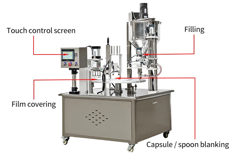 Kitech cápsulas de café automática Máquina de Llenado y Sellado de polvo de dosis de café de cápsulas para rellenar formularios de la Copa de K-Seal el flujo de envoltura de Embalaje Embalaje Máquina de Llenado