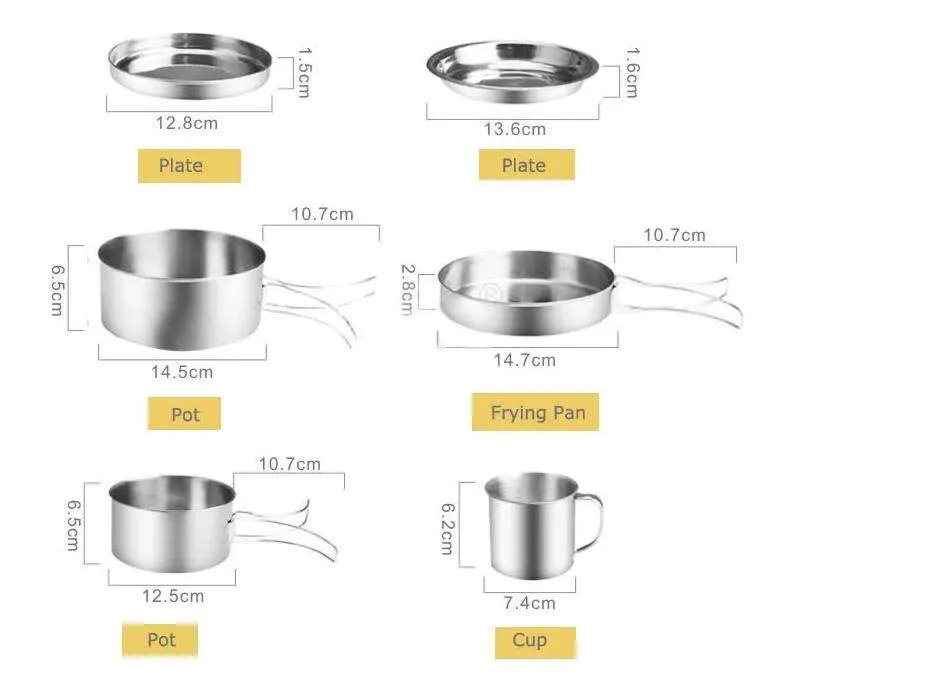 Atacado Caminhadas Acessórios cozinhar conjunto Aço inoxidável Exterior Camping Panelas