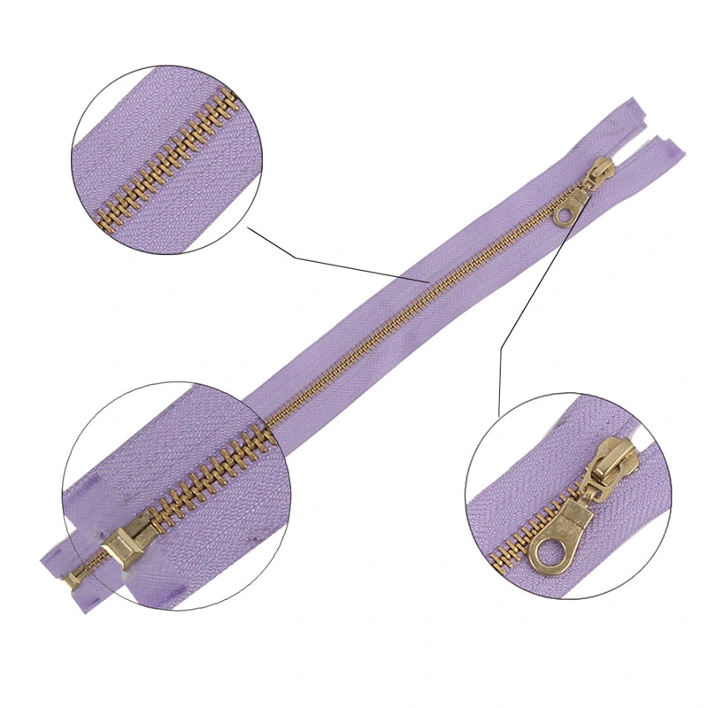 Light Purple Color 5# Brass Metal Sewing Zipper Separate Open Tail Zippers