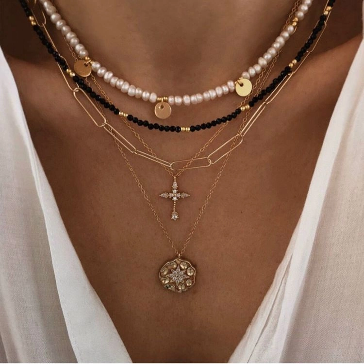 Fashion Trendy Copper Gold Plating Ladies Fresh Water Natural Beaded Chain Choker Freshwater Pearl Necklace Jewelry