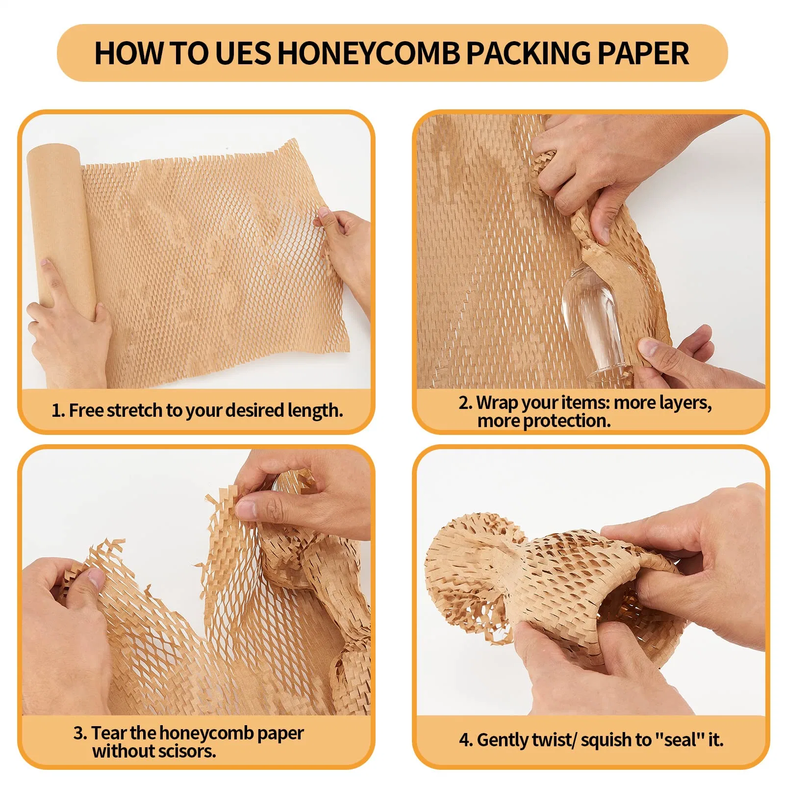 Papel de embrulho Honeycomb atacado, 15 " X131 ′ rolo de Honeycomb Cushioned Cushioned papel de embrulho para artigos frágeis embrulhando presentes