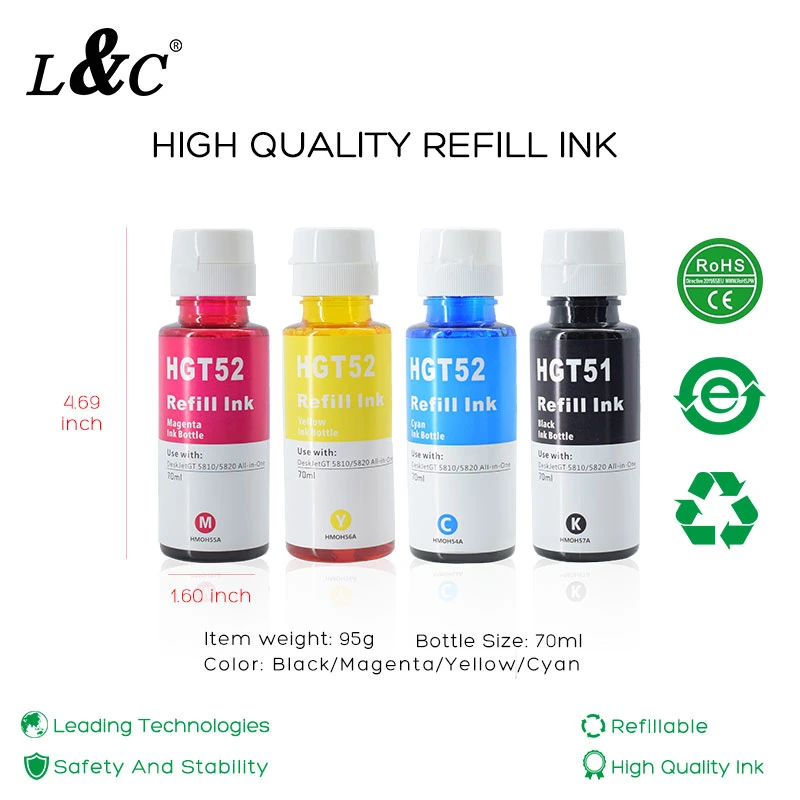 L&C Hot Selling Gt51 Dye Inks Custom Printing Service Ink for HP T380