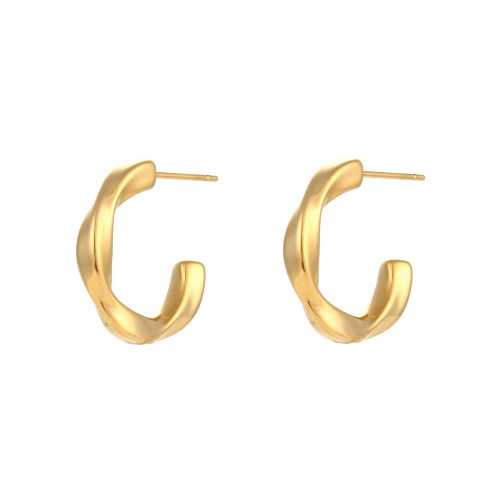 Factory Wholesale/Supplier High-Quality Female Fashion Jewelry 18K Gold-Plated Stainless Steel Wide Size Twisted Ring Earrings