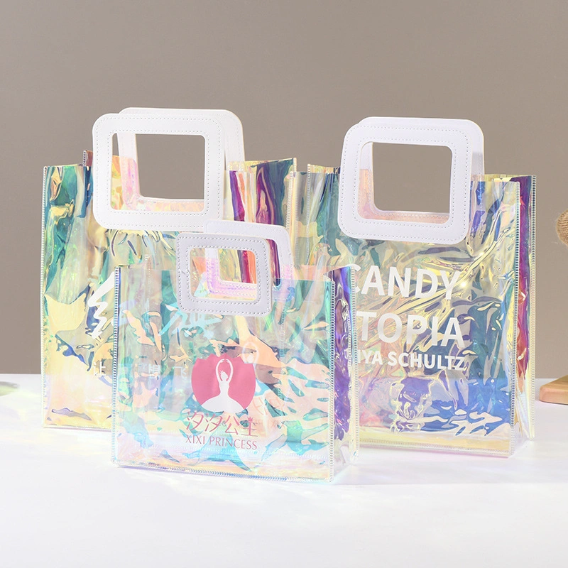 Frauen Mode Shopping Handtasche Geschenktasche Laser Transparent Holographic Tote Beutel mit Griff