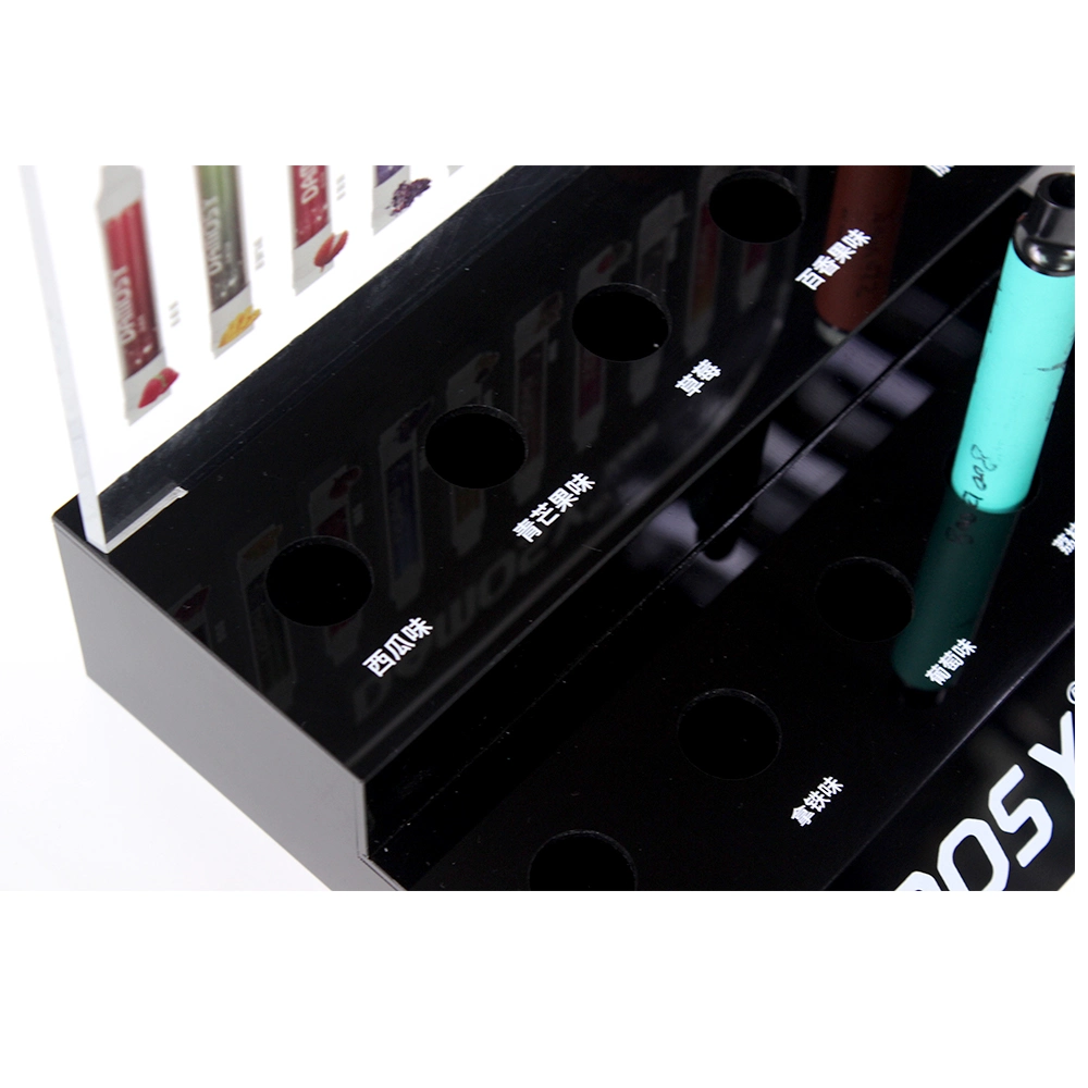 Personalizados fabricantes de electrónica de acrílico Popular Atomizer Rack Pantalla acrílica de doble capa de soporte E-cigarrillo