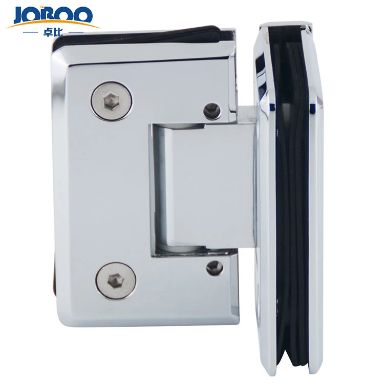 Joboo Zb571 Adjustable Customizable Chrome Satin Brass Glass Mount 90 Degree Tempered Glass Door Connector Hinges Bathroom Accessories