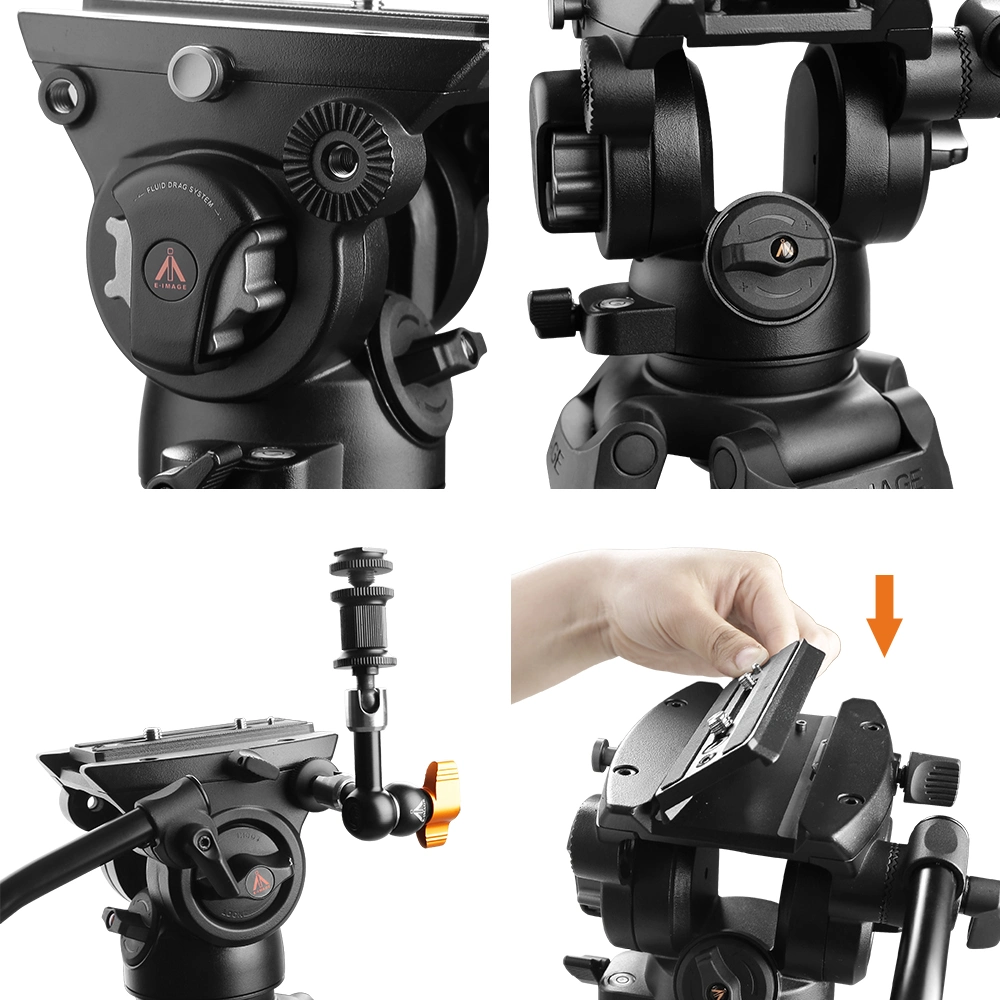 Kit de tripé de vídeo profissional com rotação horizontal e vertical contínua Para videógrafos e cinematógrafos (EK780)