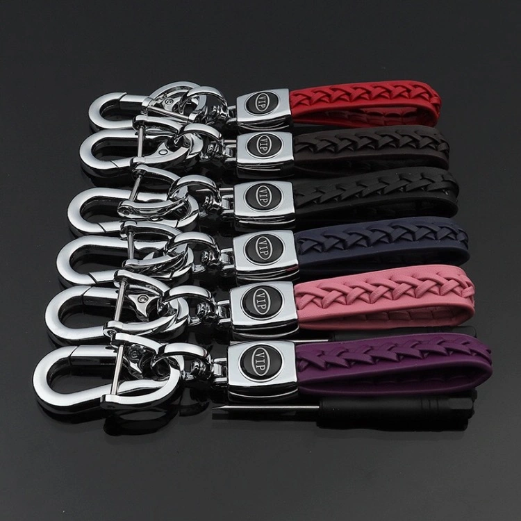 Promotion Gift Real Leather with Woven Design Metal Car Key Chain Holder