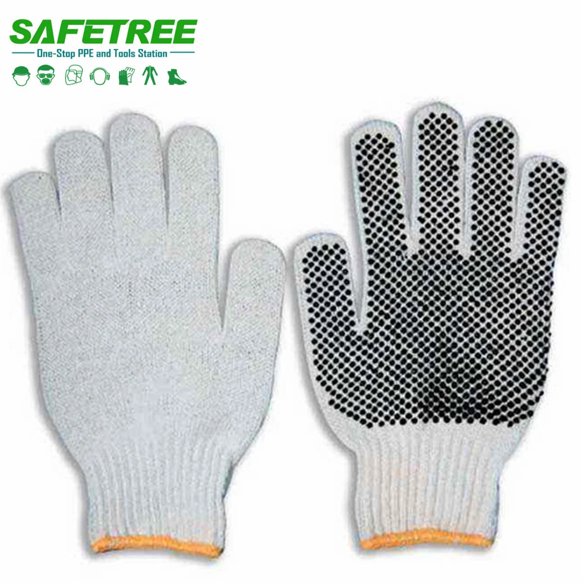 Des gants de coton en pointillés en PVC Safetree PPE des gants de sécurité