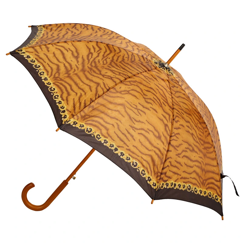 Ouvrir automatiquement le à l'Extérieur kaki Leopard parapluie droites à ossature de bois d'impression