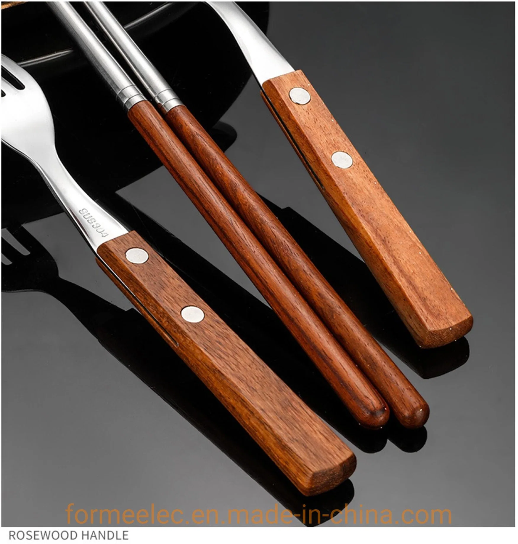 Flatware 304 Stainless Steel Rosewood Handle Cutlery Soup Spoon Dinnerware Dinner Fork Steak Knife