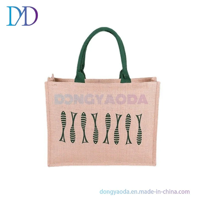 Customized Logo Shopping Tote in Burlap Jute Handles